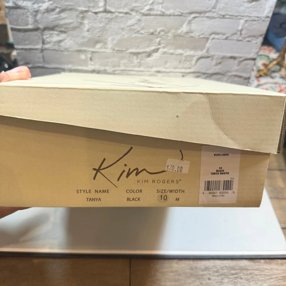 Kim Rogers Tanya Black Ankle Boots Women's 10M Ruched Buckle Side Zip Classic
